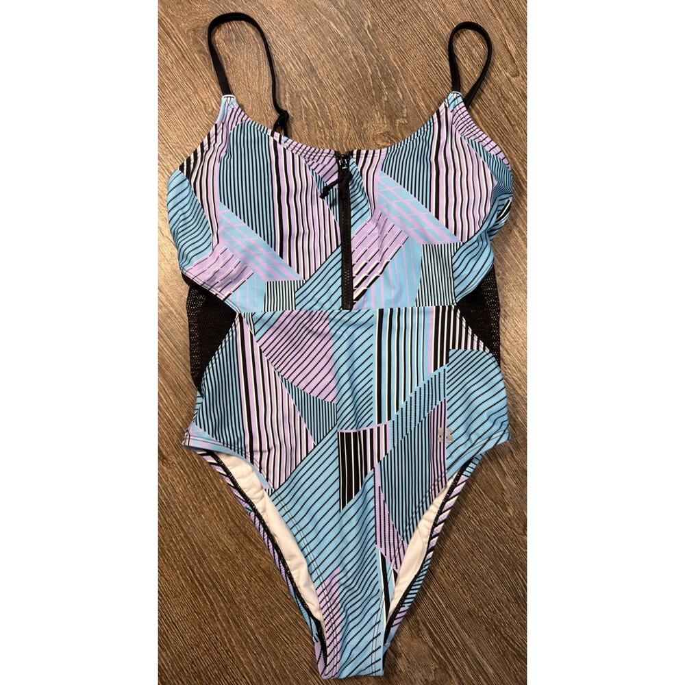 Sports Illustrated Womens One Piece Swimsuit Size Large Geometric Print Mesh